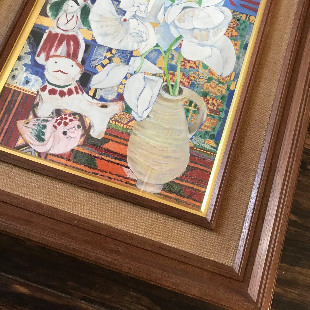 上河辺みち 油彩 「胡蝶蘭」額装 共シール 絵本挿絵画家 1974年 油絵 D