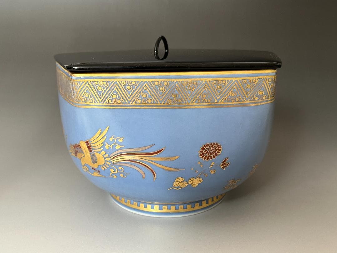 林淡幽　藍彩鳳凰五角　水指　茶道具