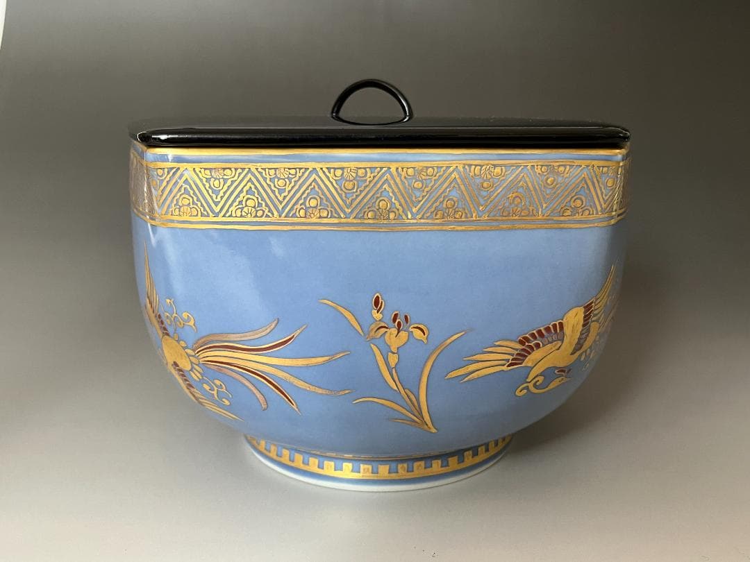 林淡幽　藍彩鳳凰五角　水指　茶道具