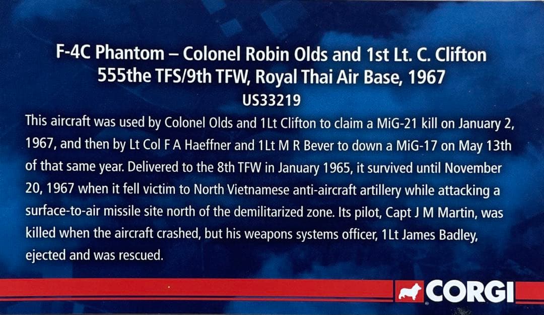 絶版新品希少　Corgi/コーギー1/72 F-4C ファントム　US33219