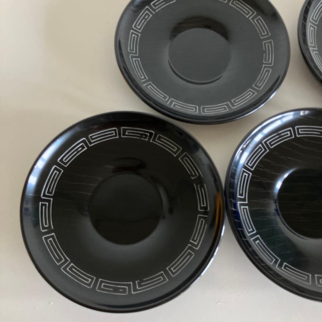 輪島塗　漆器　角盆と茶托5枚　雷紋