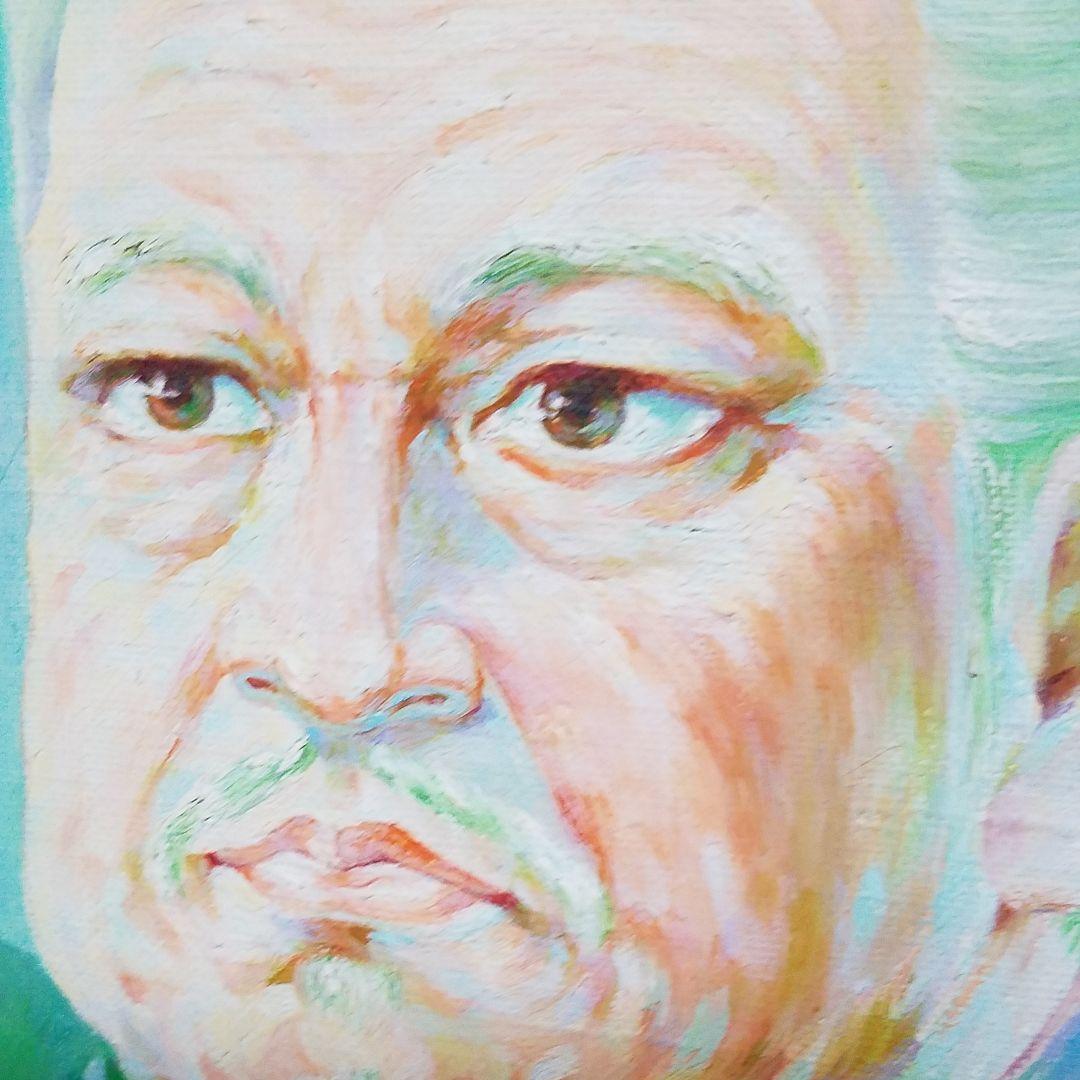 1点物！油絵50号『御来光差す徳川家康と側近』歴史物　額入り