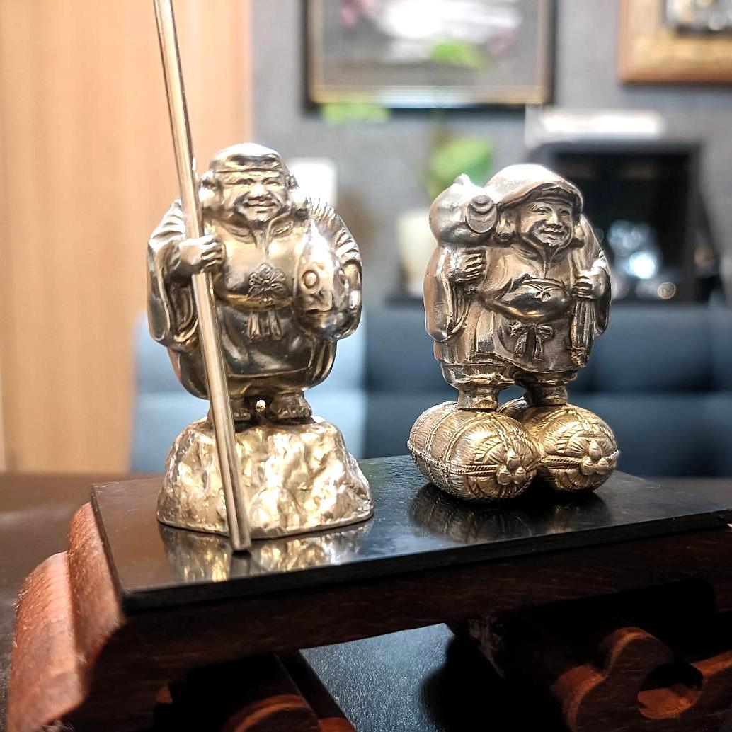 【純銀製】恵比須様・大黒様2体セット【縁起物】川崎貯蓄銀行