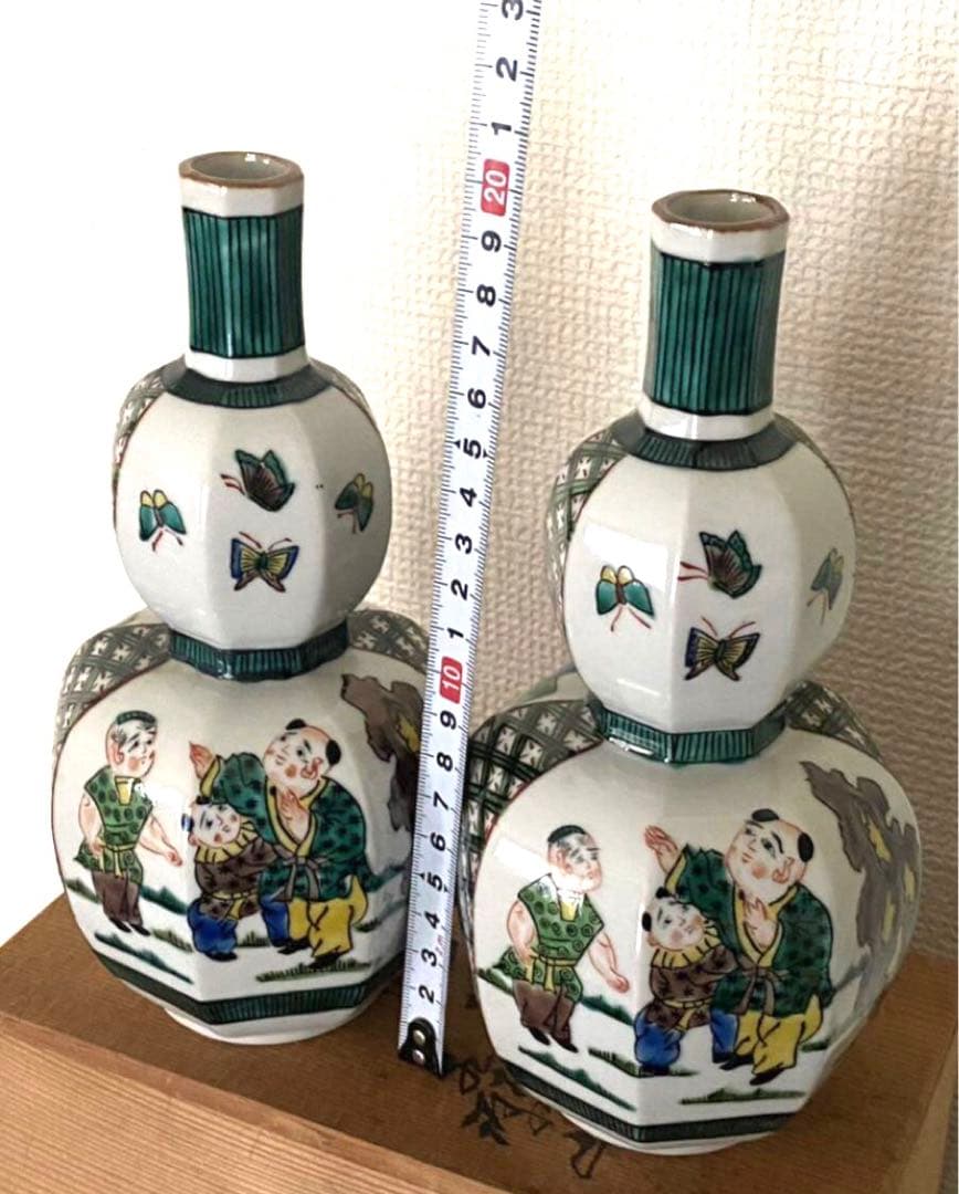 九谷焼　酒器一対 德利 色絵 箱付