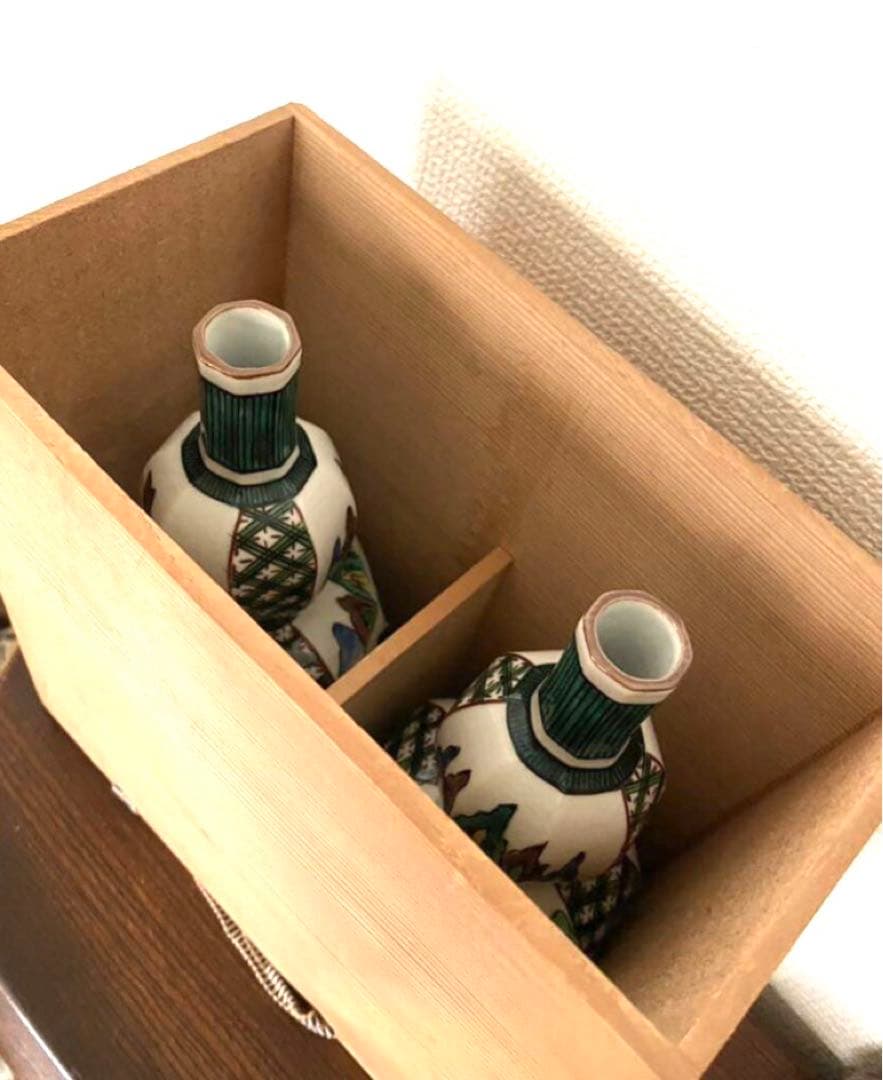 九谷焼　酒器一対 德利 色絵 箱付