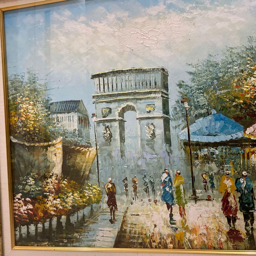 値下げ　フランス街の風景 エトワール凱旋門　人気の高級油彩画 横90×縦67