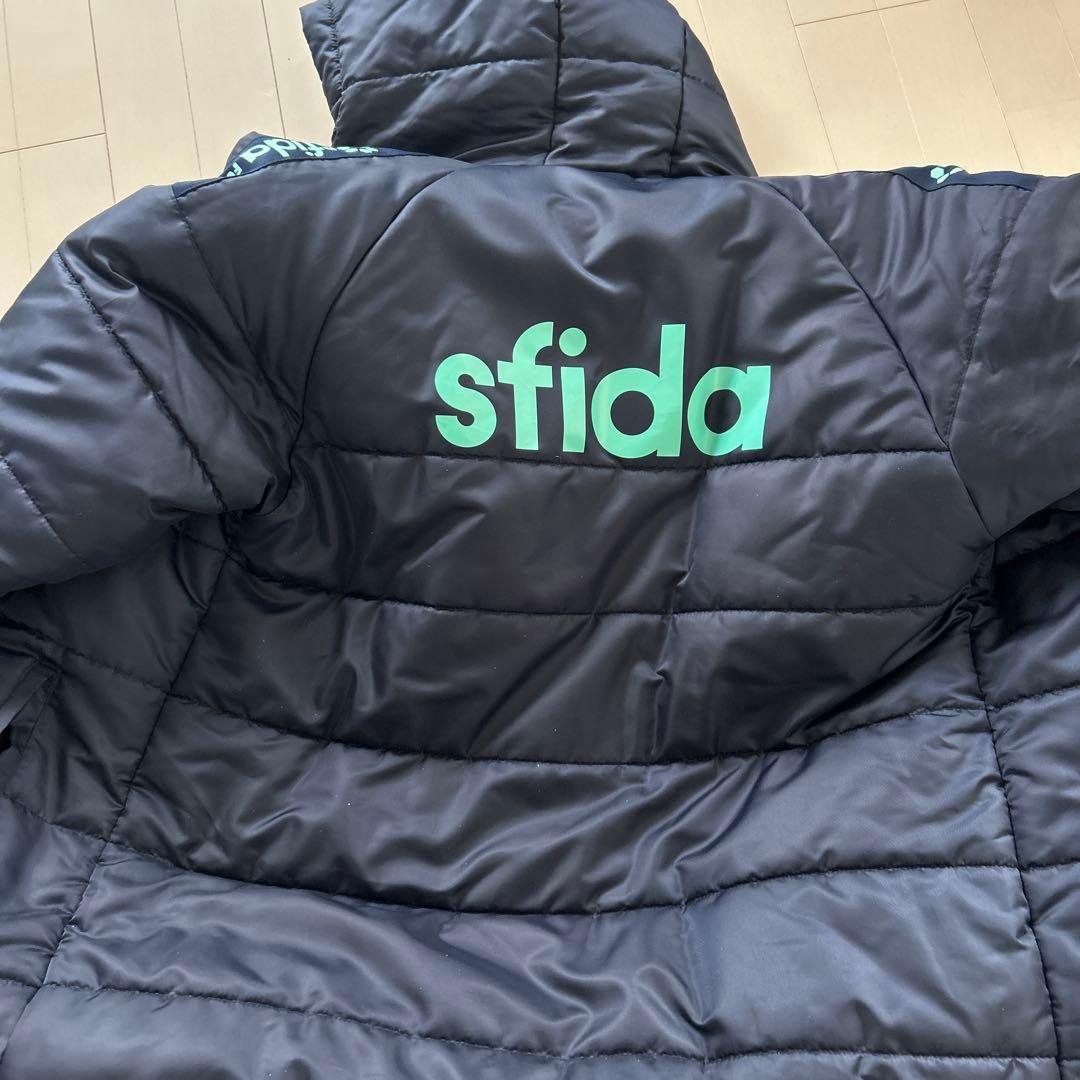 sfida フード付きネイビーキルティングベンチコート