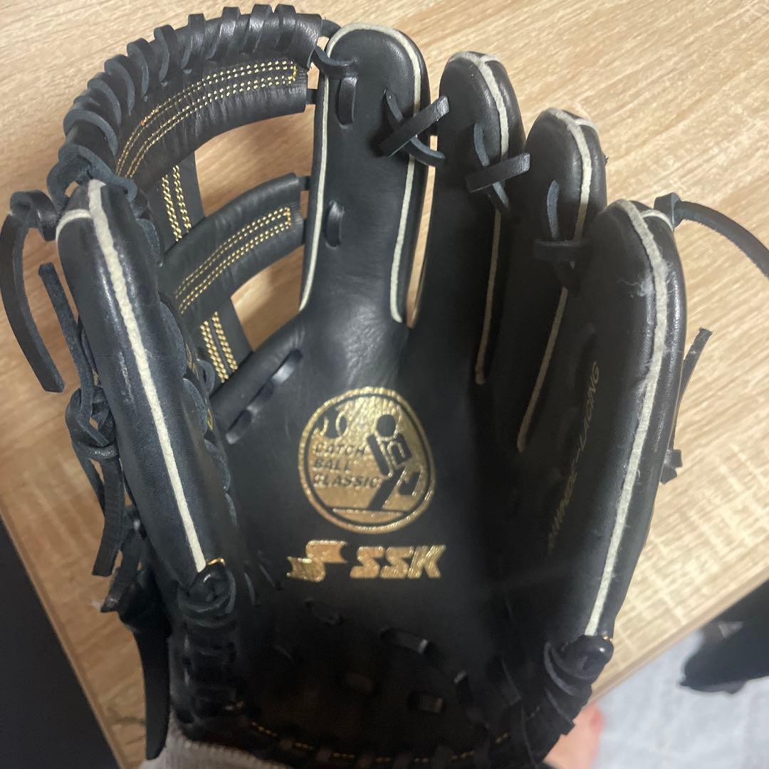 軟式用レザーグローブ 黒 ストライプ