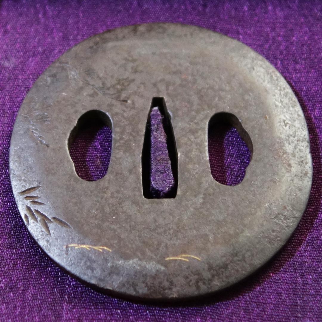 【太公望図鍔 片切彫】 鐔 鍔 刀装具 日本刀 武具 骨董 江戸 アンティーク