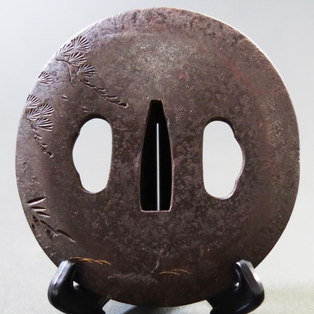 【太公望図鍔 片切彫】 鐔 鍔 刀装具 日本刀 武具 骨董 江戸 アンティーク