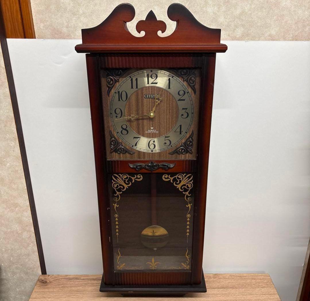 CITIZEN 振り子時計 昭和レトロ クオーツ 日本製 ウッド調 アンティーク