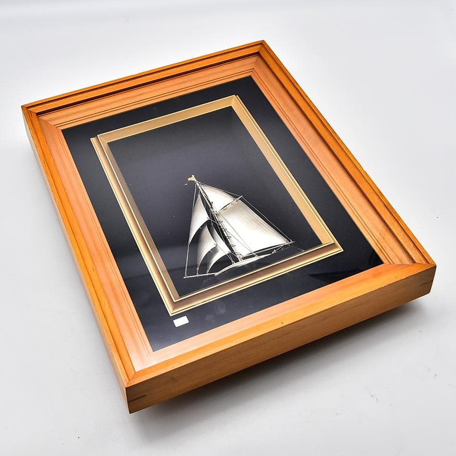 純銀製 屯栄 ヨット 本体重量 54g 刻印 額装 縦14cm横12.5cm