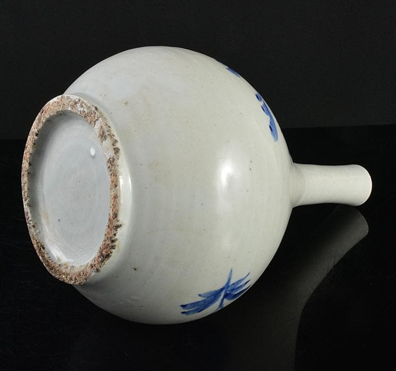 朝鮮美術　李朝　高麗白磁　染付　花文　鶴首瓶　V　R4764C