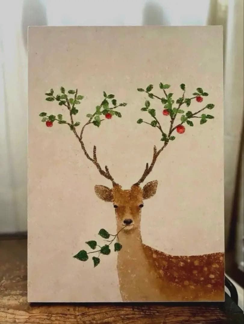 赤い実　Akira Kusaka シカと植物のアート作品