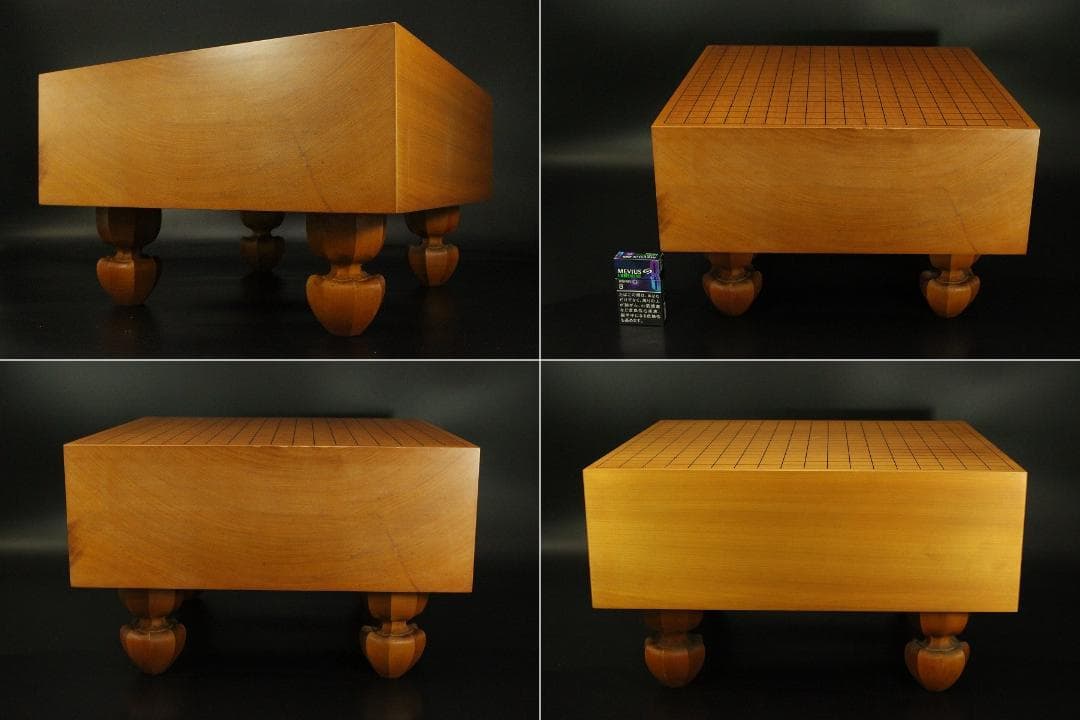 囲碁 碁盤 本榧 良木目 足付 総高26.8cm 厚み15cm 良品(A267)