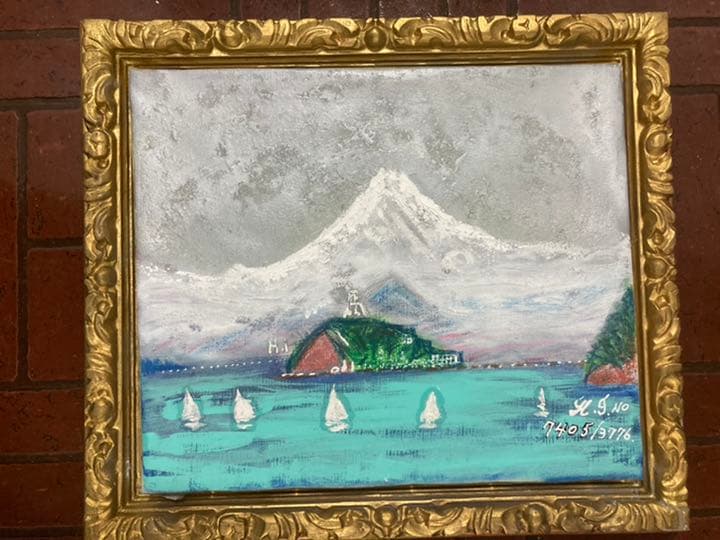 富士山曼荼羅図、空飛ぶ画家糸川裕志の油絵、F8号