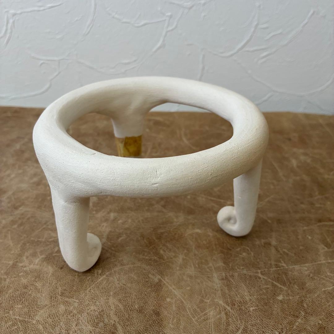 茶道具　黄瀬戸牡丹文　瓶掛　陶芸家　水野敬子作　陶器　五徳付　共箱入　未使用