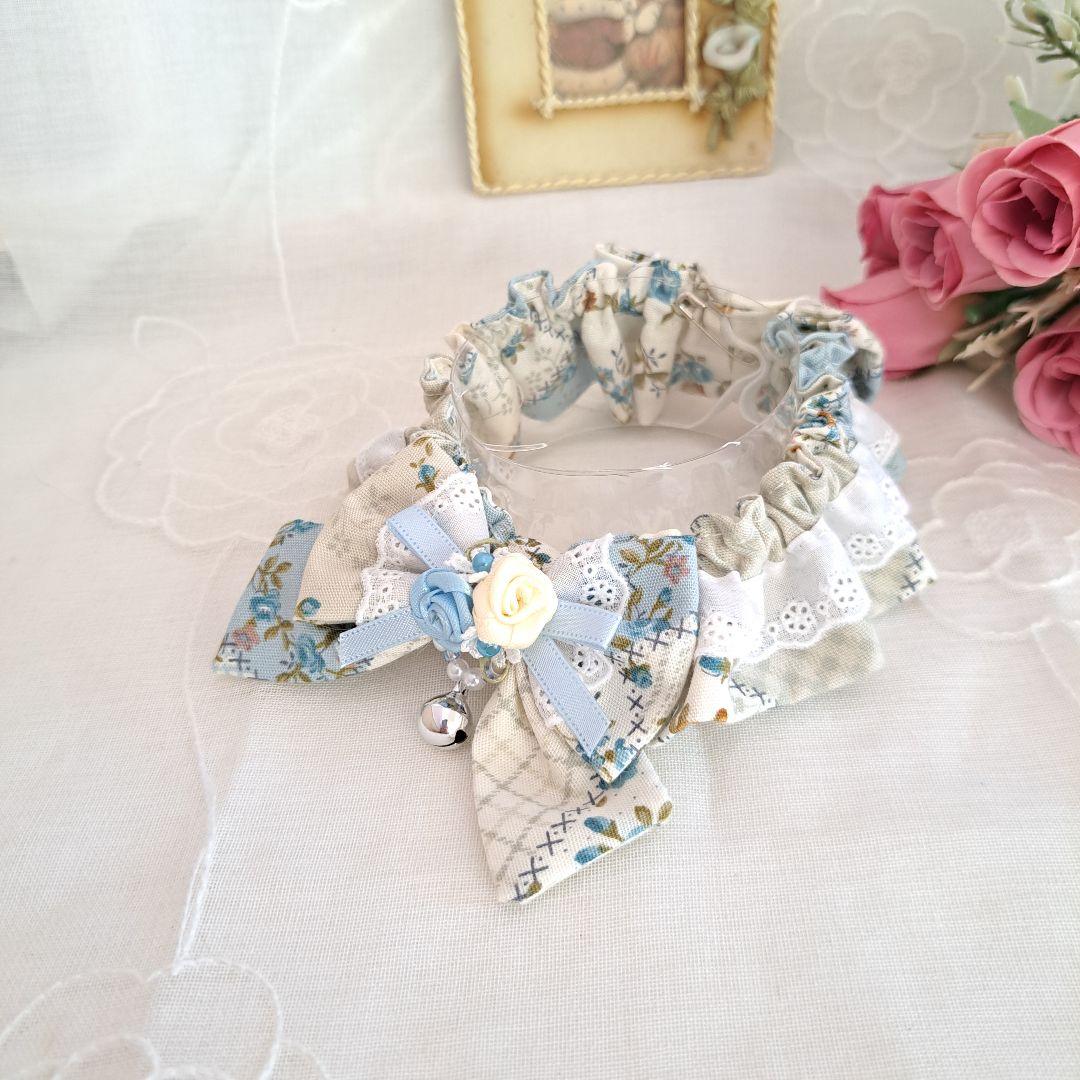 短毛シュシュ(カントリーパッチワークブルー)わんちゃん猫ちゃん用