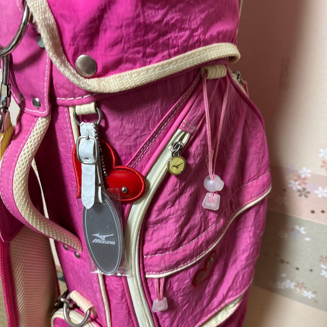 ピンク ゴルフバッグ ハート刺繍付き