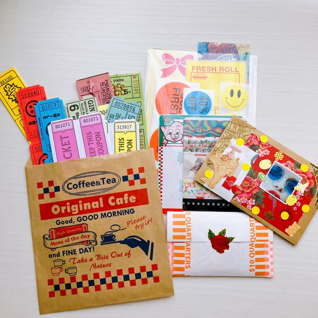 【80サイズ】デザぺ紙もの大量詰め合わせコラージュ素材 メモ シール