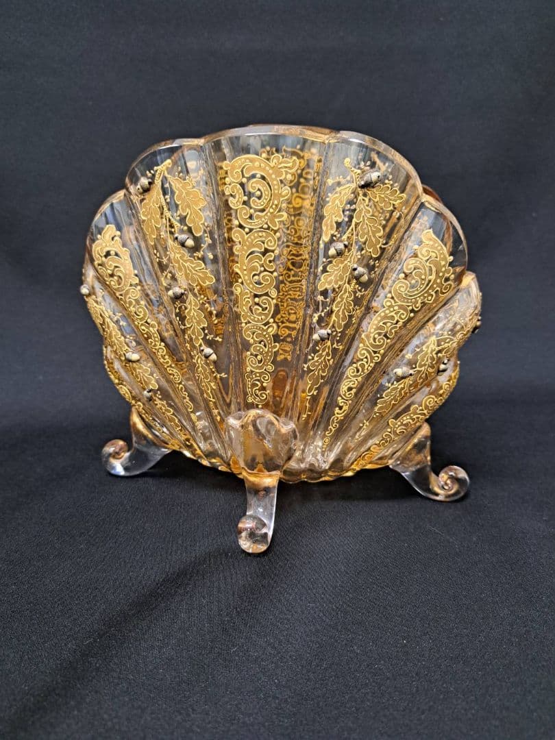 【金彩　外国製　アートピース】シェル型　レターラック　木の実細工　美術品