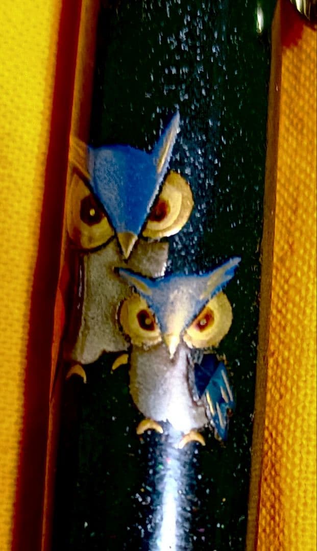 日本檜材螺鈿親子梟蒔絵ゼブラボールペン