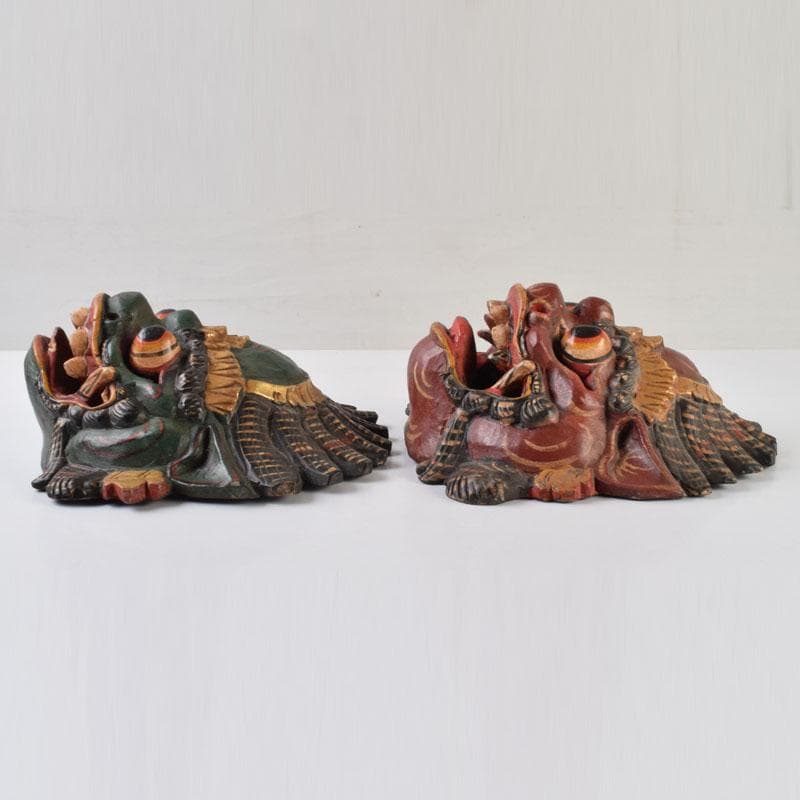 バリ島　インドネシア　木彫彩色　バロン　面　壁飾　一双　V　9089