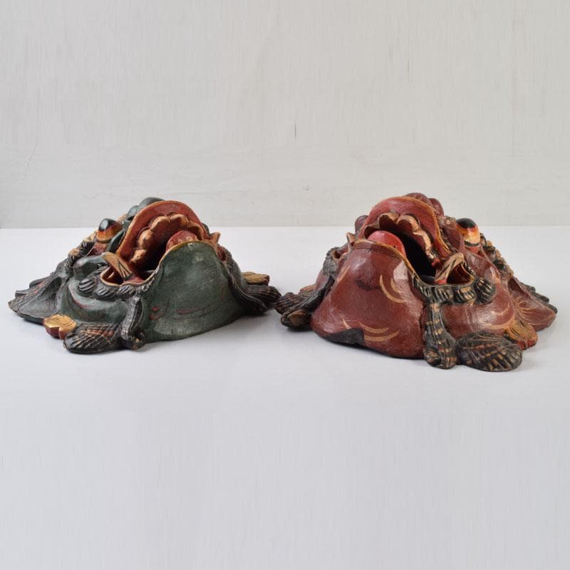 バリ島　インドネシア　木彫彩色　バロン　面　壁飾　一双　V　9089