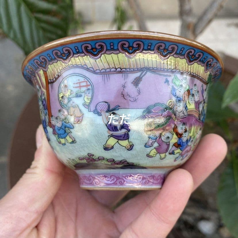 景徳鎮 陶磁器 百子図三才蓋碗 湯飲み 煎茶器 茶道具 新品未使用