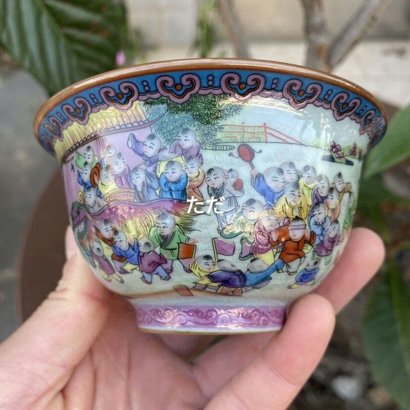 景徳鎮 陶磁器 百子図三才蓋碗 湯飲み 煎茶器 茶道具 新品未使用