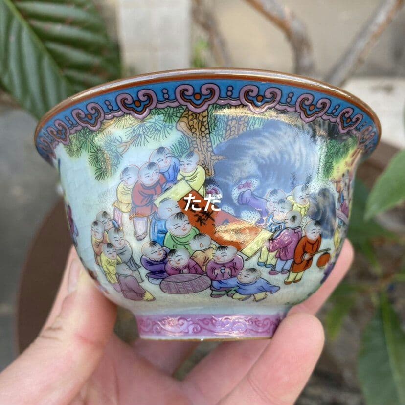 景徳鎮 陶磁器 百子図三才蓋碗 湯飲み 煎茶器 茶道具 新品未使用