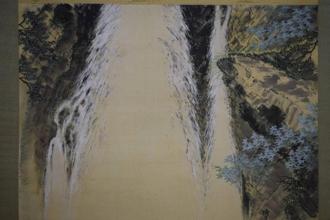 不詳/作者不詳/非雷如雷図/瀑布図/桐共箱付/布袋屋掛軸HH-266