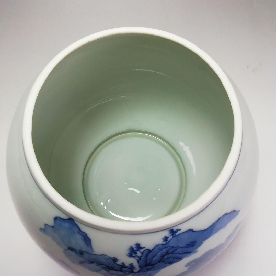 Ｓ４０２　水指　『染付　山水芋頭形』『加藤郷山造』　共箱　茶道具