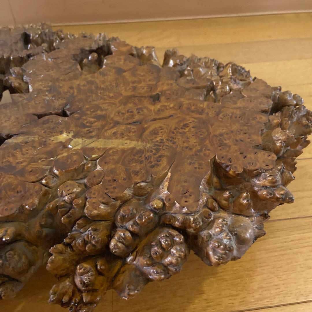 【天然木】一枚板天然木製　玉杢　飾り台　花台　アンティーク　レトロ　脚付