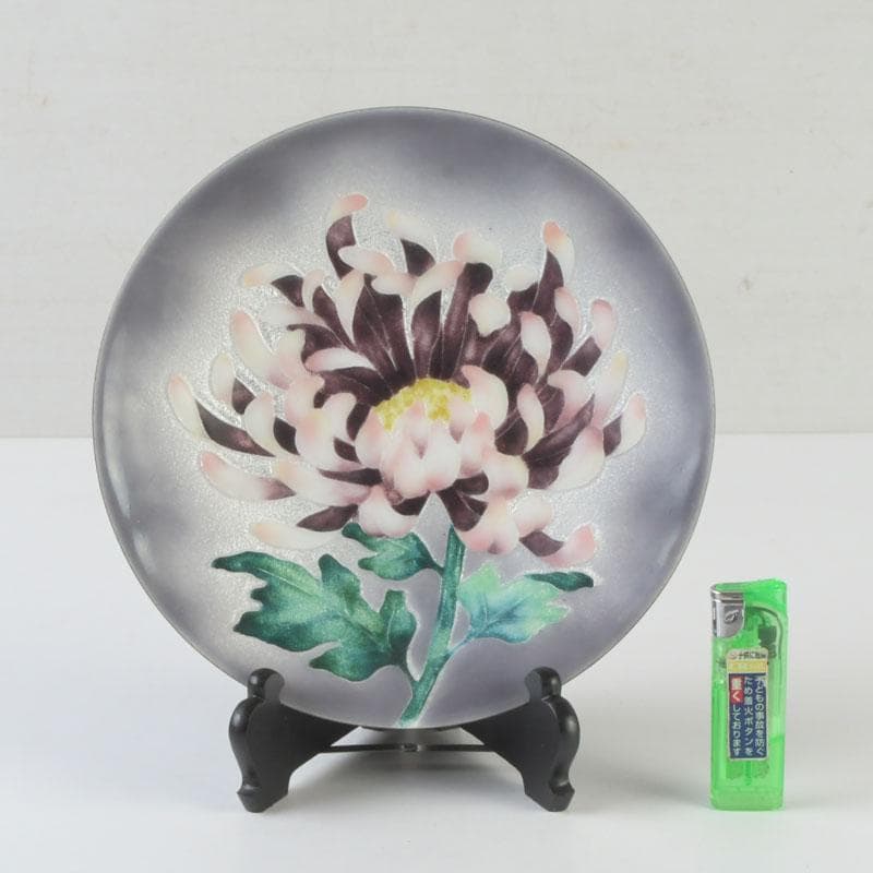 七宝焼　花文　飾皿　皿立付　時代箱　V　9881