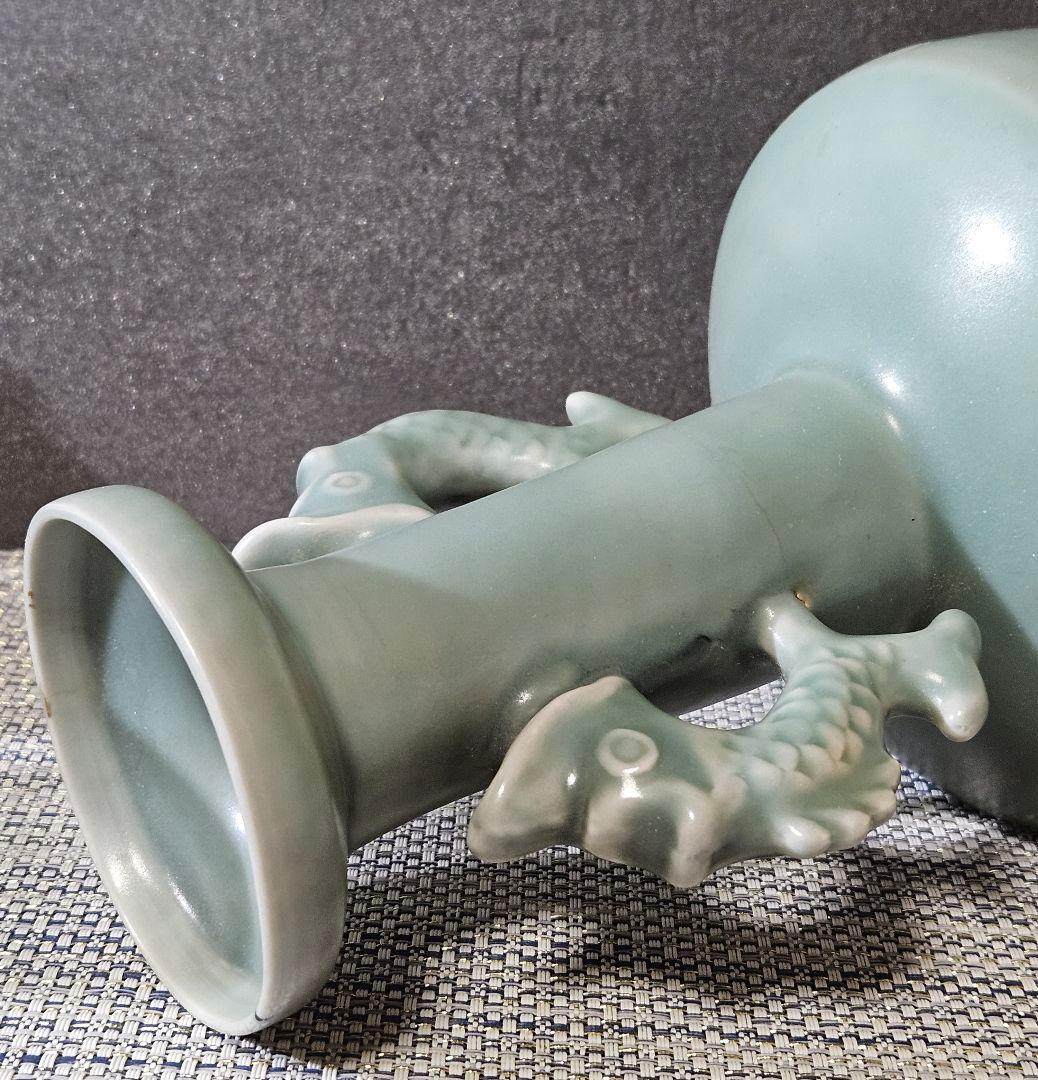 中国古美術　中国古陶磁器　鈞窯系　汝窯系　天青釉　双魚耳　大瓶　花入　オブジェ