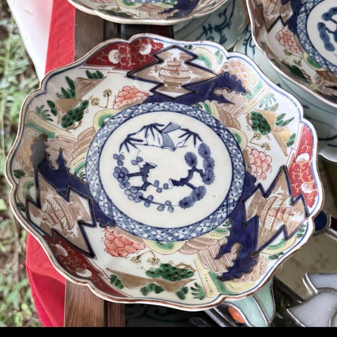 2226様感謝‼️最強運GOLD伊万里錦手　帆かけ舟❌山水❌米俵　在銘八寸皿2客