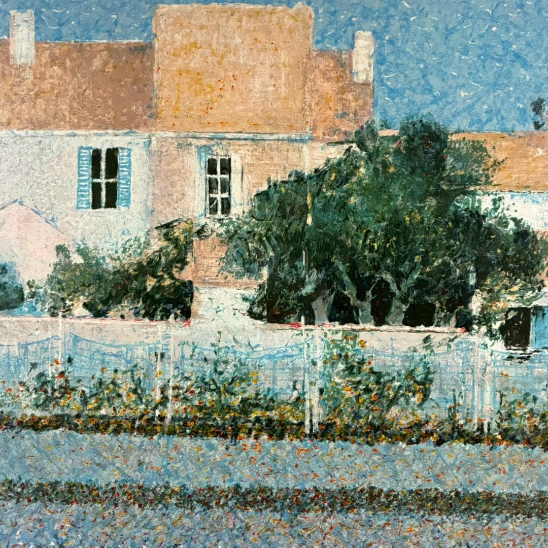 美品 アンドレ・ブーリエ「水辺の家」リトグラフ 直筆サイン入 お洒落な額装 点描