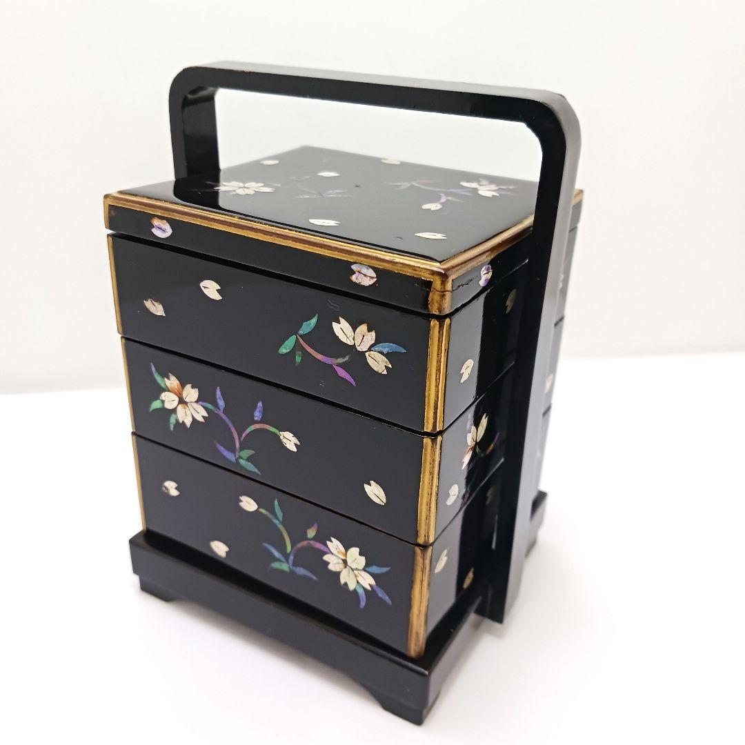 Y2447-6 長崎螺鈿 青貝蒔絵 三段重箱 共箱　う