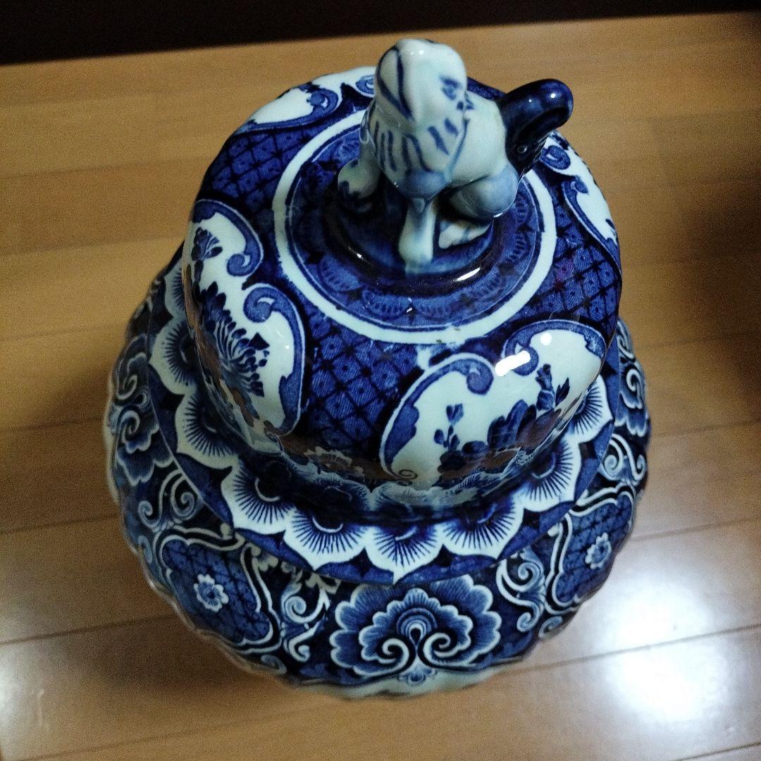 デルフトブルー ジンジャー；ロイヤルスフィンクスのフ−ドック壷、花柄の壷