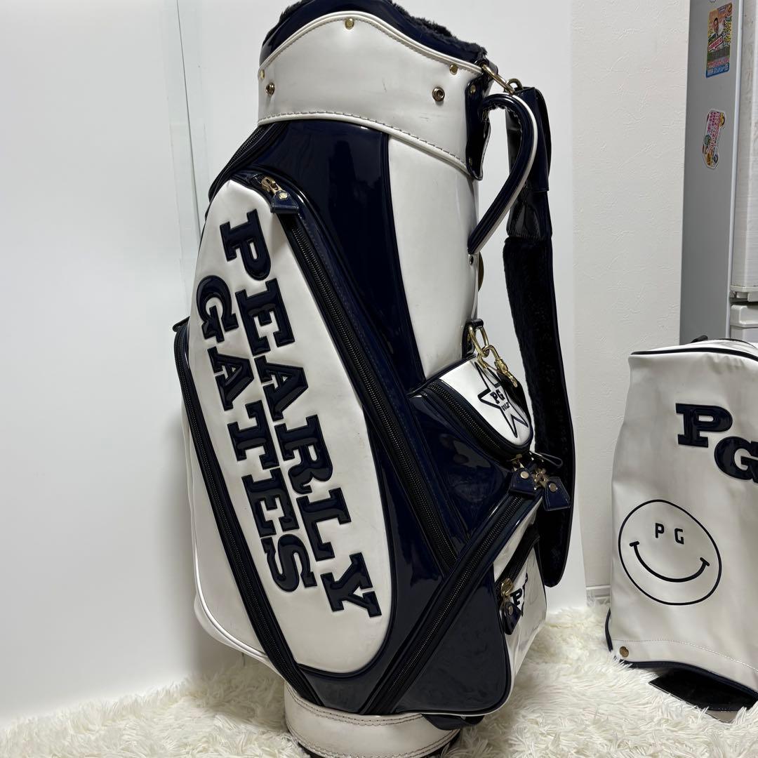 パーリーゲイツ キャディバッグ ホワイト & ネイビー ニコちゃん