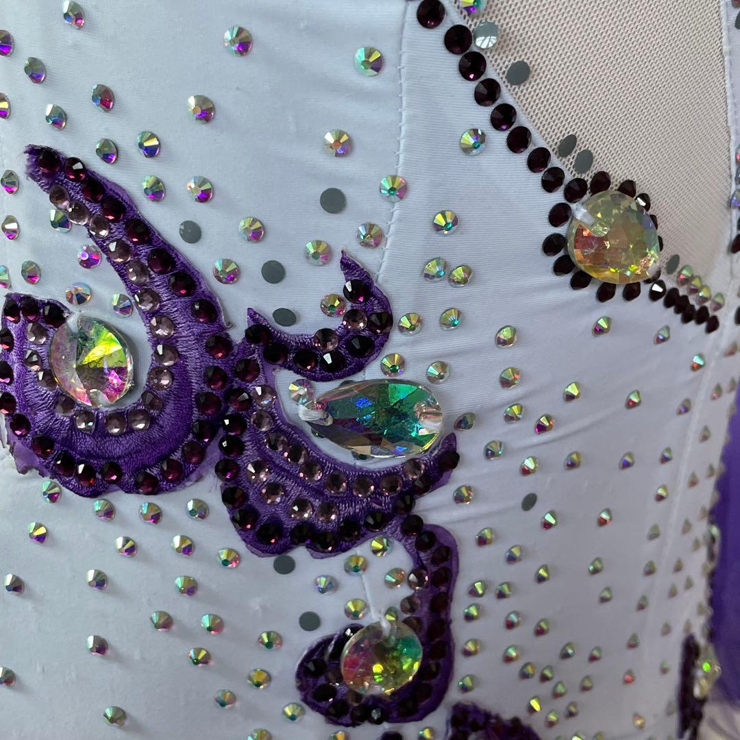 社交ダンス　ラテンダンス　ドレス衣装　レース　白　紫　S1121