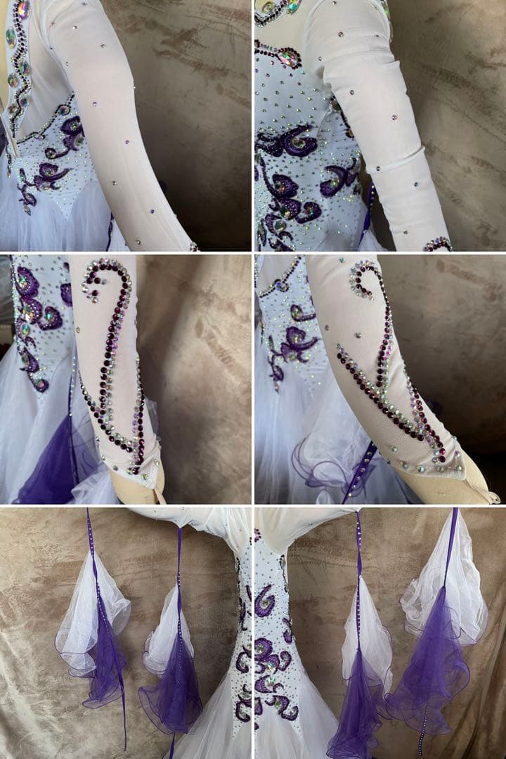 社交ダンス　ラテンダンス　ドレス衣装　レース　白　紫　S1121