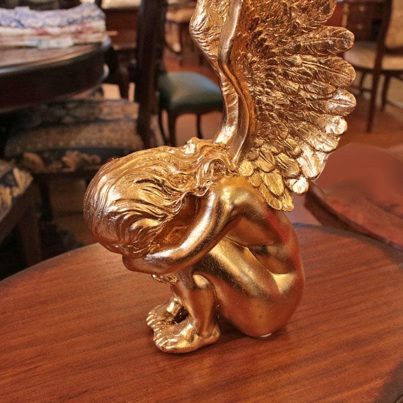 天使のオブジェ ゴールドカラー 樹脂製 高さ41cm 銀 143-138-038