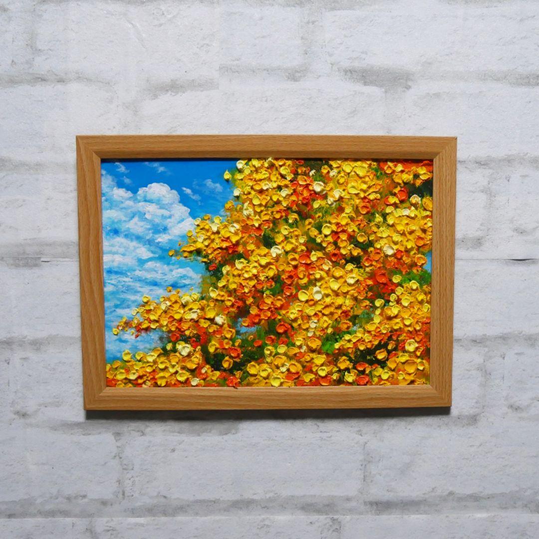 油絵 油彩 油彩画 絵 絵画　【青空のミモザ】