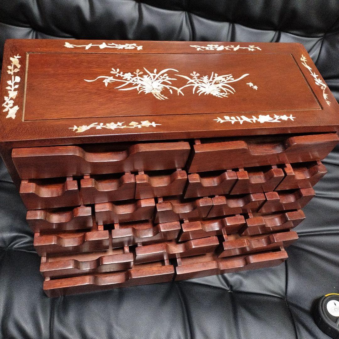 花梨 螺鈿細工 無垢材 唐木製 小物入れ アンティーク レトロ 棚 天然木 箪笥