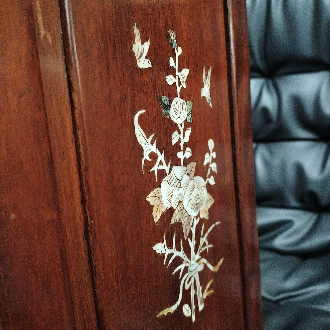 花梨 螺鈿細工 無垢材 唐木製 小物入れ アンティーク レトロ 棚 天然木 箪笥