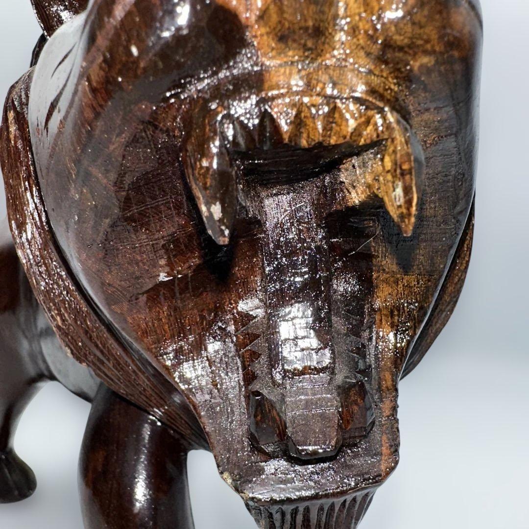 魔除け骨董品ライオンの木製彫刻 2体セット