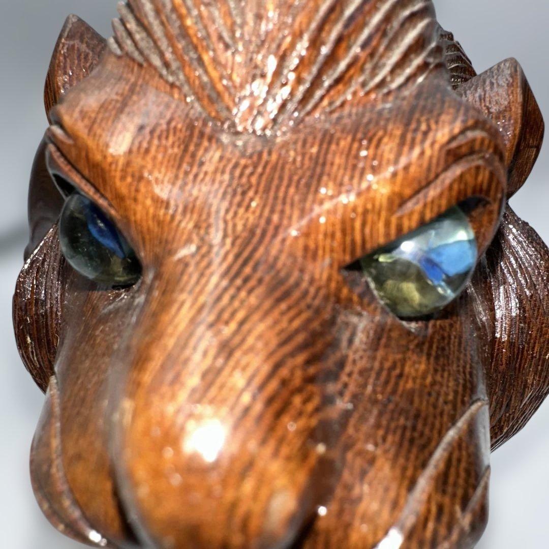 魔除け骨董品ライオンの木製彫刻 2体セット