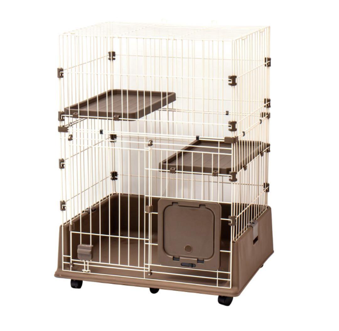 【ほぼ新品】2段出入り簡単ドア付きキャットケージ アンティークホワイト　コーナン